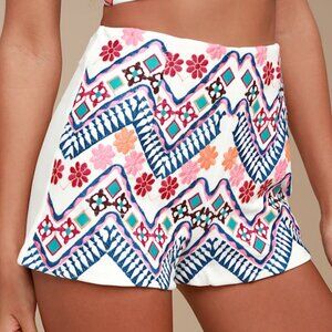 Lulus Rhythm Is Gonna Get You Embroidered White Shorts - Size S